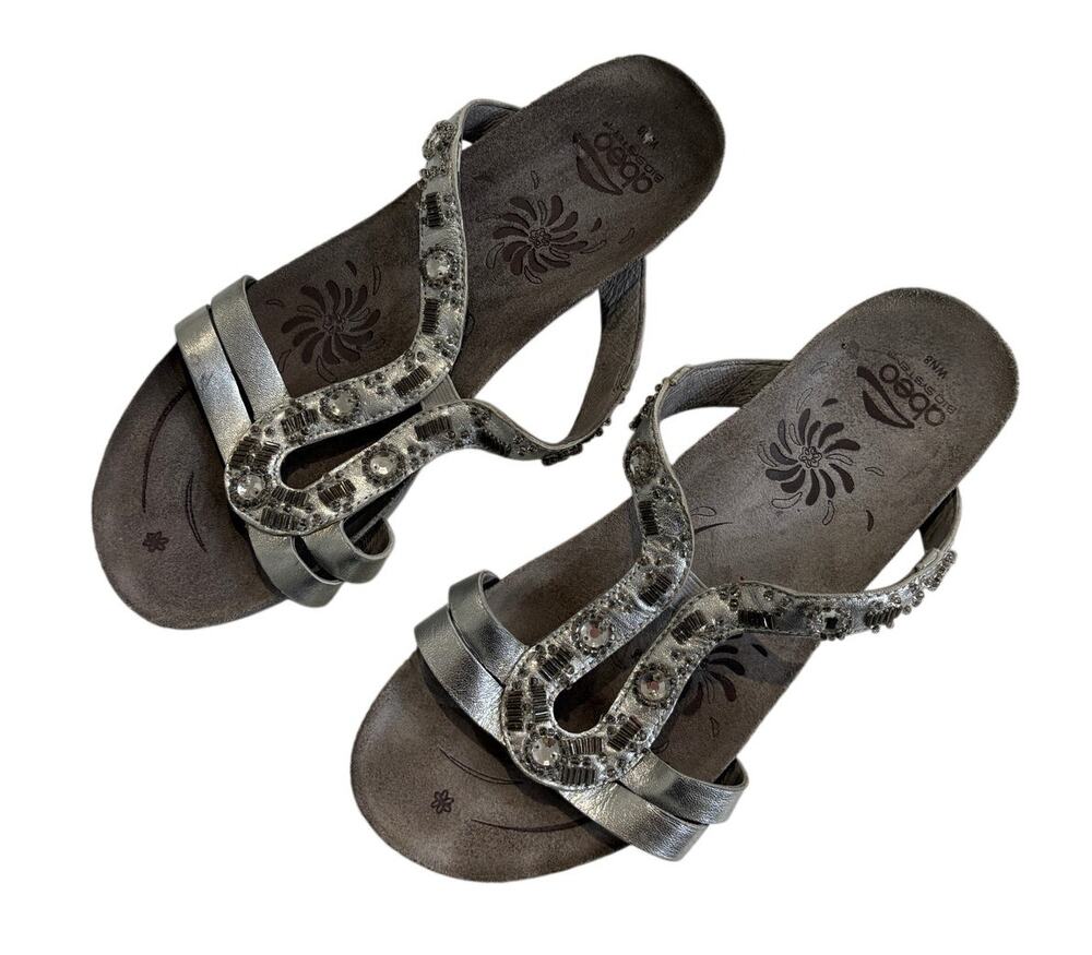 ABEO Sandals Womens 8 Shoes B.I.O.system Orthotic Silver Jeweled Leather Comfort
